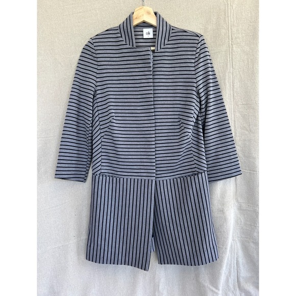 CAbi Jackets & Blazers - CAbi Women's Dappled Stripe Car Coat Jacket Size Small Cotton Blend Navy Blue